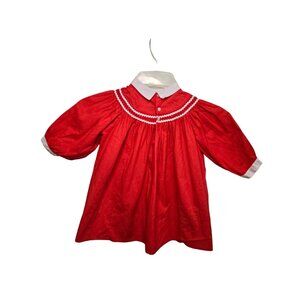 Vintage Red Toddler Smock Dress With White Trim & Peter Pan‎ Collar Nanette